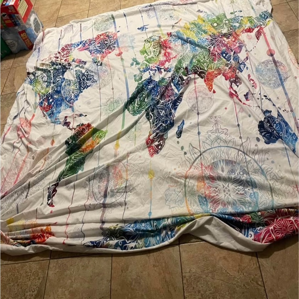 Colorful World Map Tapestry - Picture 3 of 3